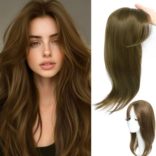 RMYHIG Hair Topper, 360° 3D Hair Toppers for Women with Thinning, 18 Inch Long Pieces for Women Clip in Wispy or Side Bangs(Medium Chestnut Brown, 3D Side Bangs)