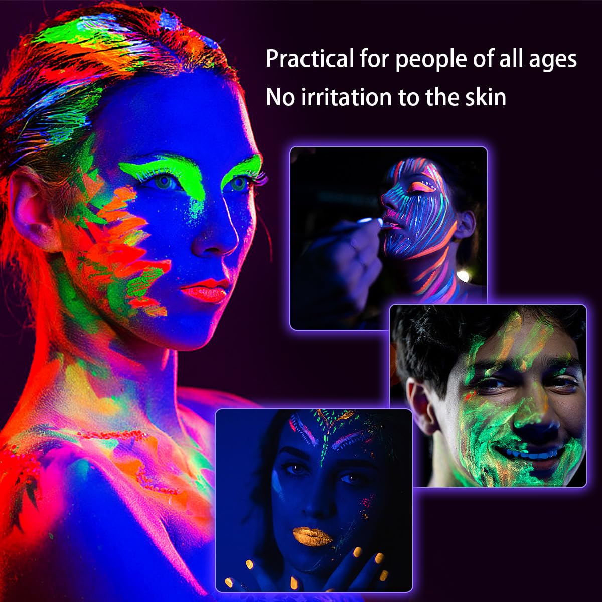 Glow in The Dark Face Body Paint Kit - Neon Makeup Sticks for Halloween | 10 Color Set