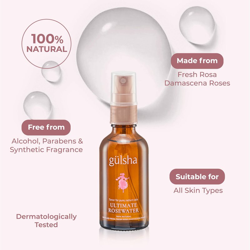 GULSHA ULTIMATE ROSEWATER, Natural Rosa Damascena Flower Water, Cleanses, Nourishes and Tones Skin, Restores Radiance to Your Skin, Free from Chemicals, 100% Natural Glow Rose Essence, 200ml/6.76fl oz