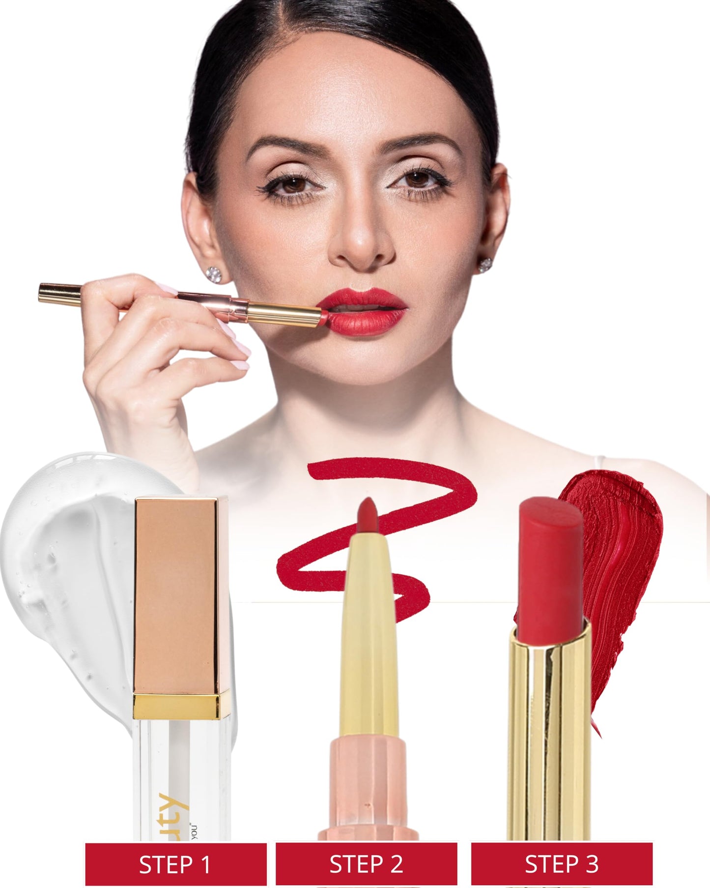 YazzBeauty 3-in-1 Lip Plumper Kit – Long-Lasting Passion Red Lip Liner and Lipstick Combo and Hydrating, Volumizing Lip Plumper Gloss - Complete Lip Makeover to Start Your Day