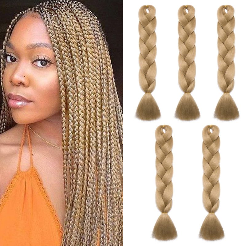 Benehair Ash Blonde Braiding Hair 5 Bundles/lot 24inch Jumbo Braiding Hair Extensions High Temperature Synthetic Braid Hair Braiding Hair Pre Stretched Braid Extensions