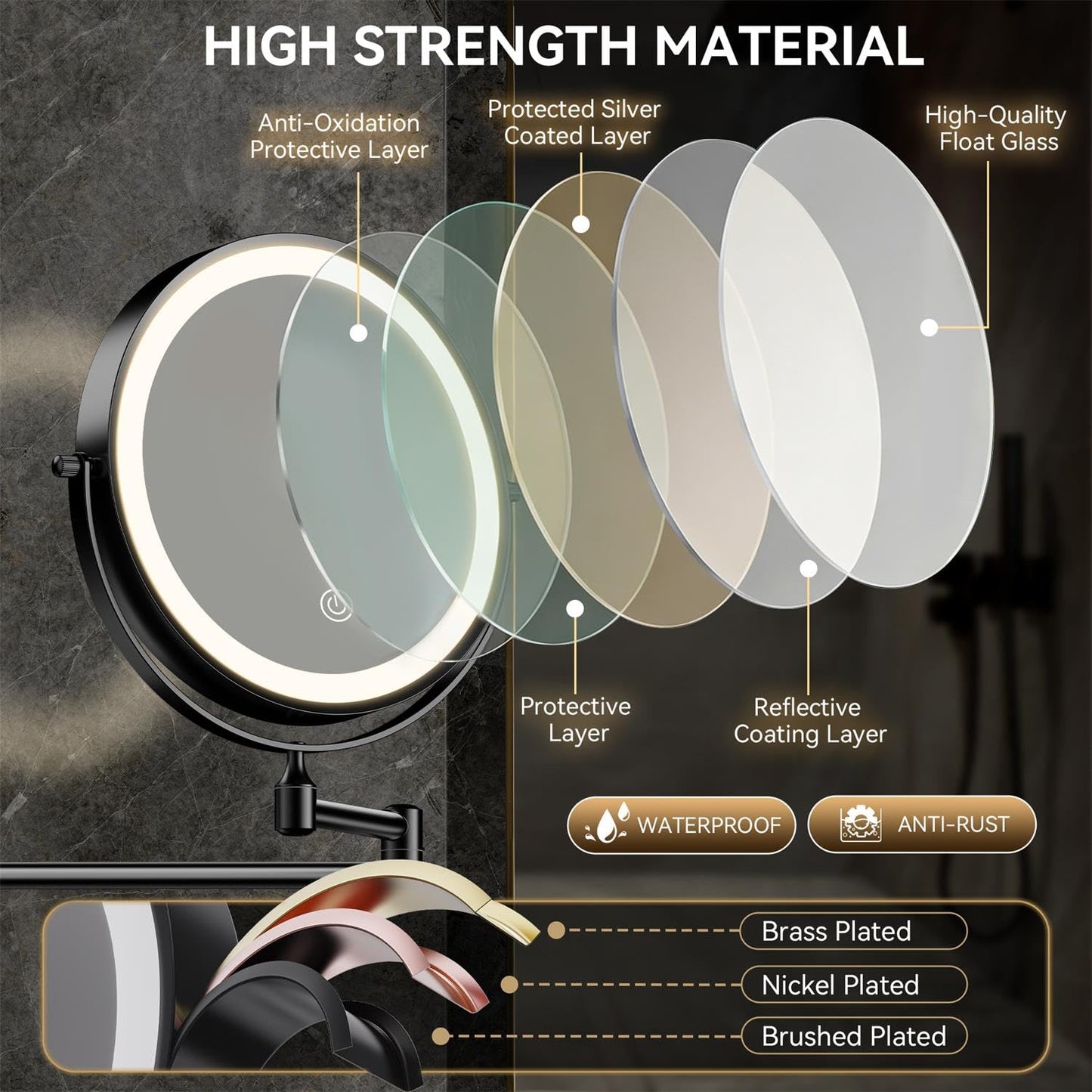 Auxmir 8'' Wall Mounted Makeup Mirror，1X/20X Rechargeable Magnifying Mirror