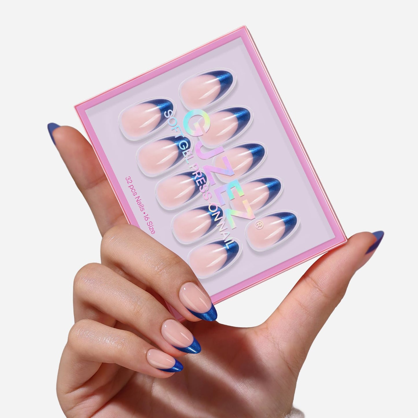 GJZEZ 32Pcs Press On Nails Soft Gel Fake Nail, Short Almond, Royal Blue