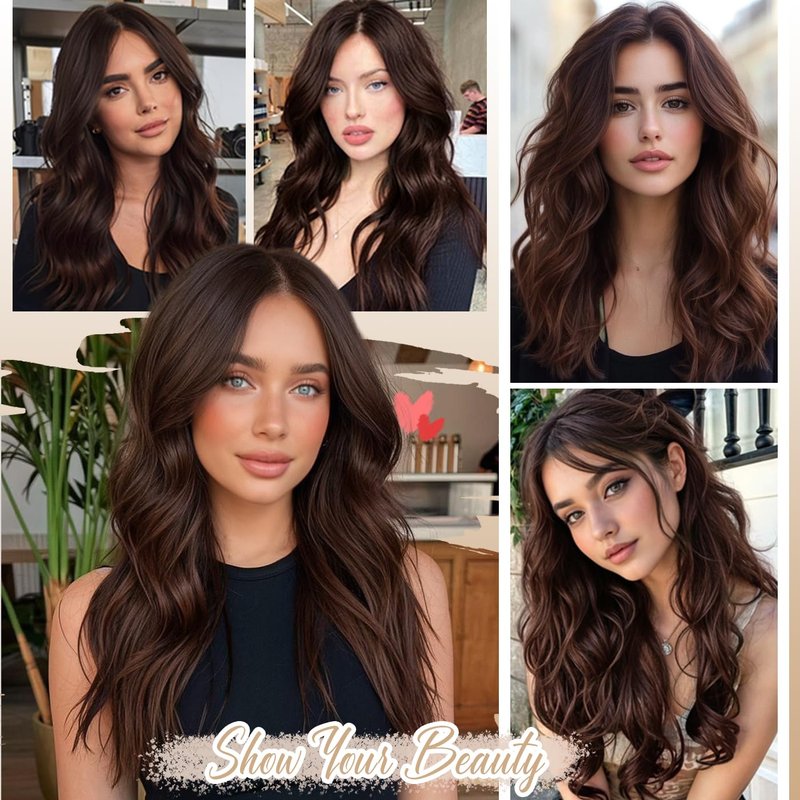 ANNISOUL Brown Short Wavy Wigs for Women 18Inch Bob Wave Wig Middle Part Synthetic Lace Front Natural Hairline Hair for Daily Party Use