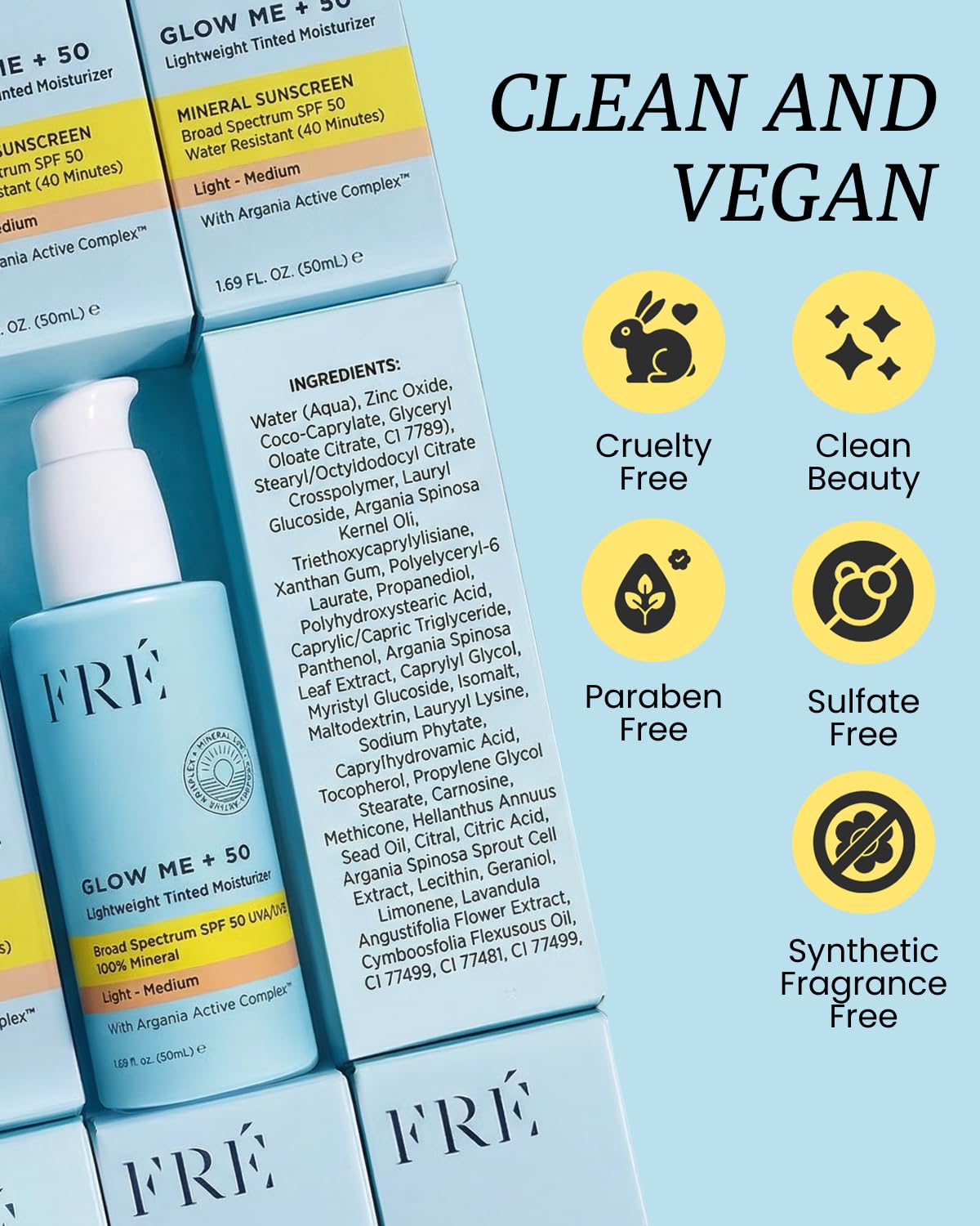 FRÉ Lightweight Tinted Moisturizer | Mineral Face Sunscreen, Sunscreen Makeup & BB Cream SPF | Light-Medium, 1.69 oz