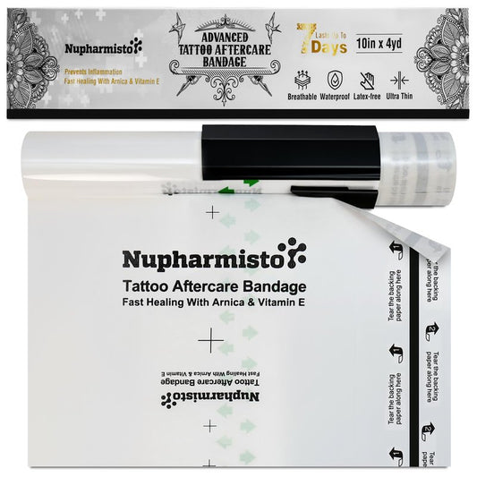 Tattoo Aftercare Bandage For Skin Waterproof: 10 in x 4yd Second Skin Cover Fast Healing With Arnica & Vitamin E - Sterile Aftercare Wrap For New Tattoo For Swimming Shower For Man Women (10 in x 4yd)