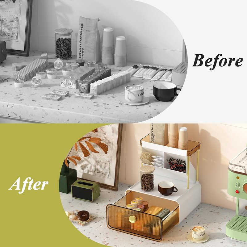 3 Tiers Makeup Organizer - Cosmetic Display with Drawer & Lipstick Holder | Amber Color for Vanity & Bathroom