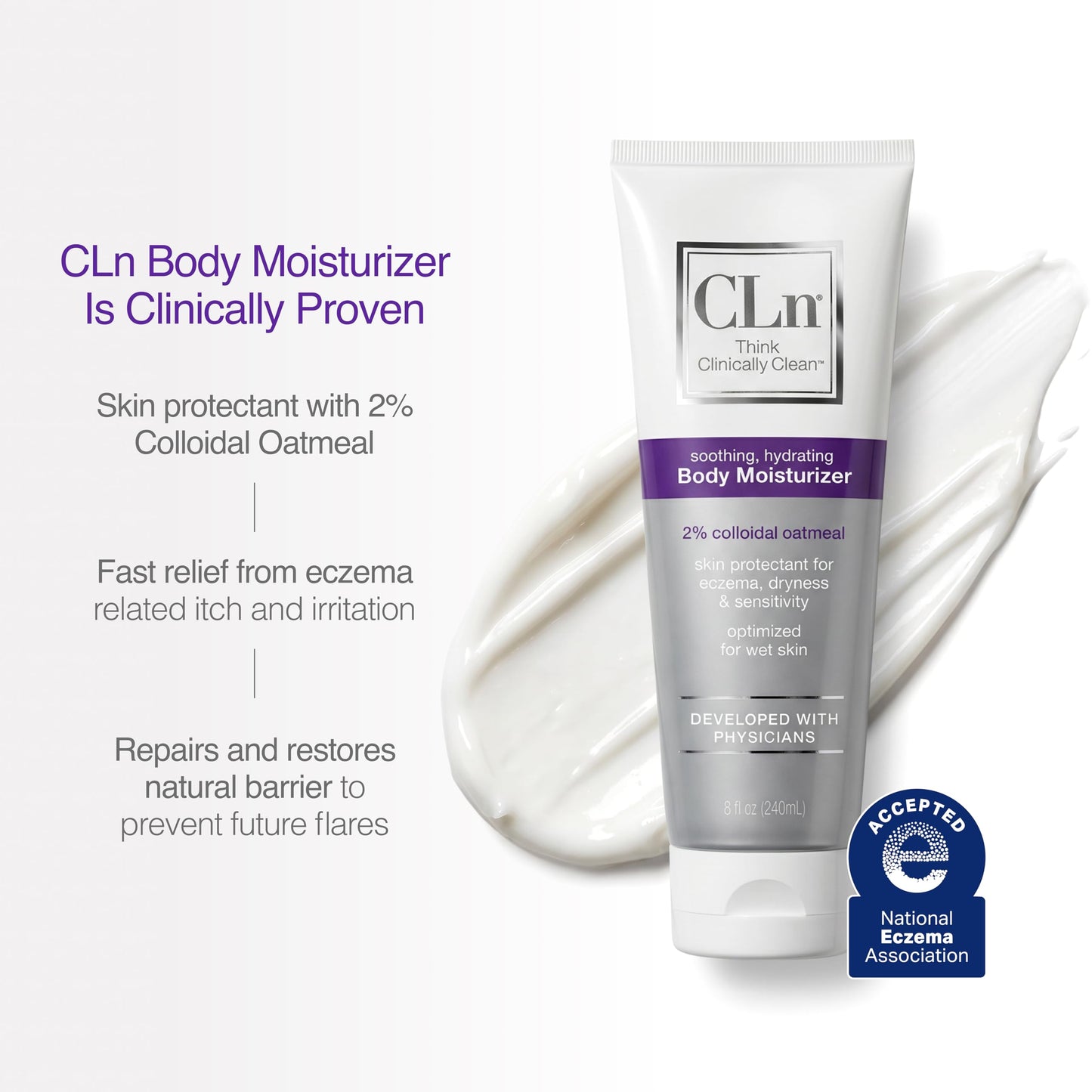 CLn® Body Moisturizer - A skin protectant delivering 2% Colloidal Oatmeal, Paraben-Free, Dye-Free & Fragrance-Free, 8 fl. oz.