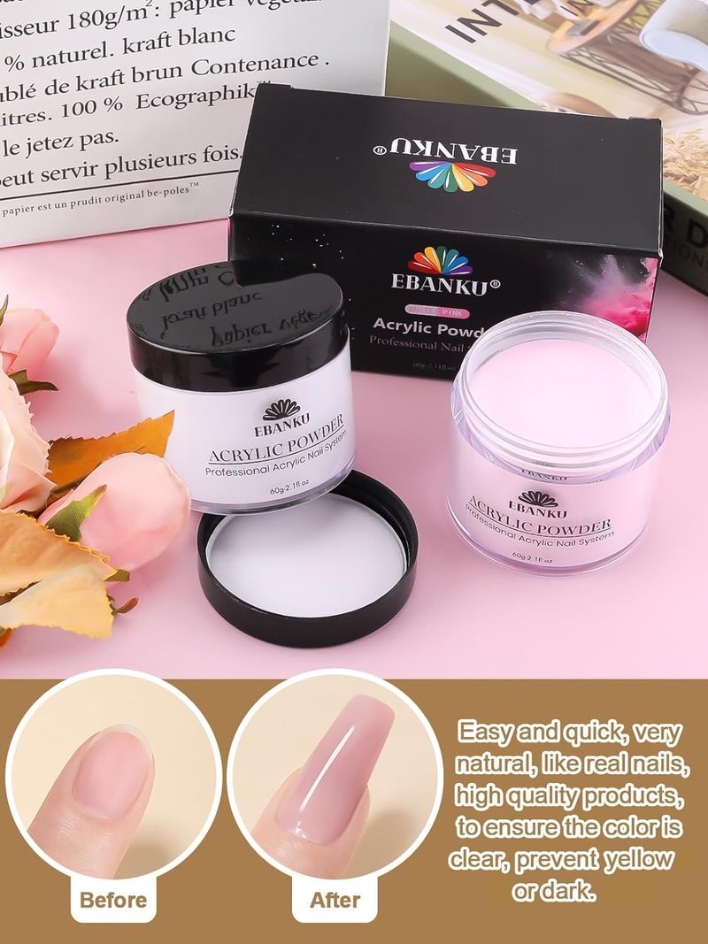Nude Acrylic Powder, EBANKU 120g/4.23oz Nail Acrylic Powder Large Capacity Professional Acrylic Nail Powder for Nail Extension, Nail Carving, Long-Lasting, No Nail Lamp Needed