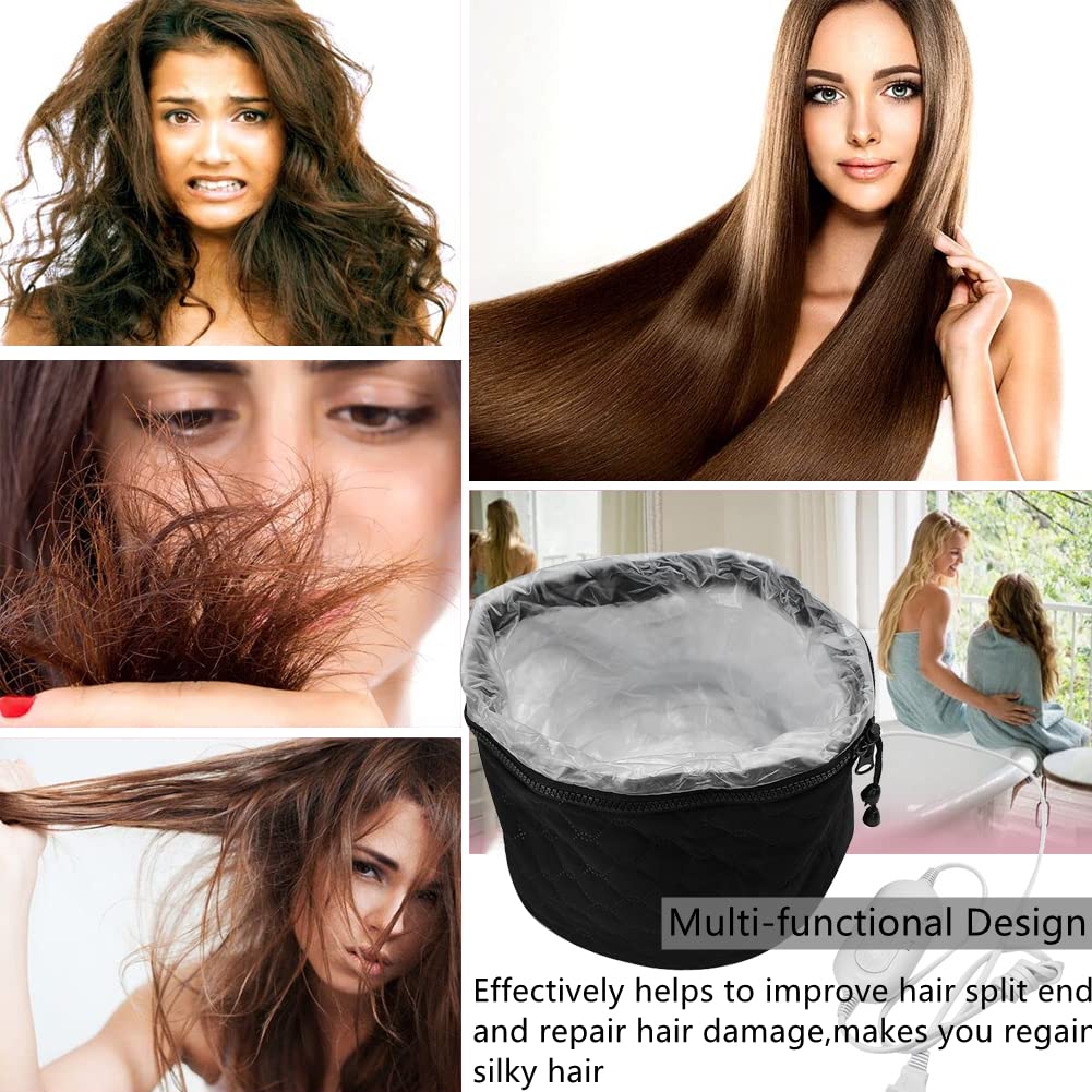 Hair Steamer Cap for Deep Conditioning - Electric Heating Cap with 3 Temperature Gears, Adjustable Fit for Hot Oil & Hair Treatment at Home (US Plug 110V)