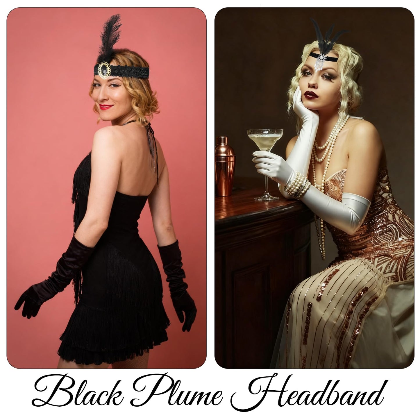 UCEHIPAW 26 Pcs 1920s Flapper Headband Hair Costume Accessory Black Classic Feather Headpiece for Women Party Gift Supplies