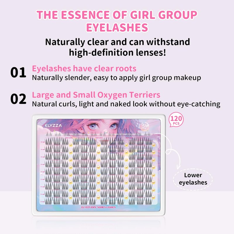 Elyzza Idol Lash Extension Kit 10-12mm Cluster Lashes With Thin Lash Band C+ Curl Natural Look False Eyelash Clusters With Bottom Lashes Faux Lash Clusters Extensions For DIY Individual Lashes at Home