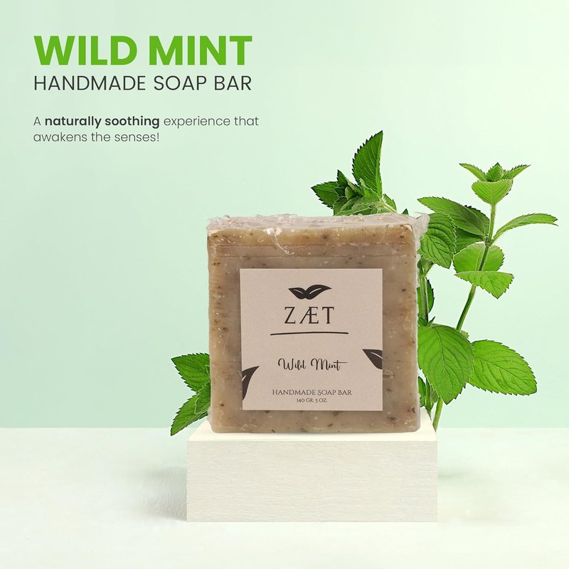 Wild Mint Bar Soap - 8-Pack Handmade Soap with Olive & Coconut Oil | Gentle Cleanse for All Skin Types