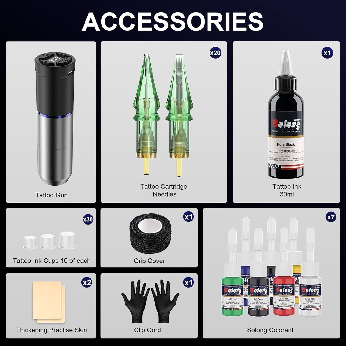 Wireless Tattoo Gun Kit - 1600mAh Power, LED Display, 20 Assorted Needles & Travel Bag | Complete Tattoo Supplies