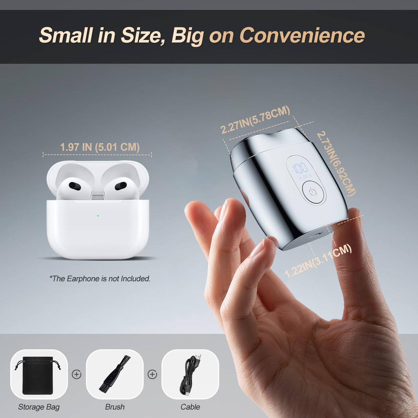 Alloy Mini Shaver for Men – Portable Travel Rechargeable Razor with Mirror Cap, Waterproof, Smooth & Close Shave, Ideal Gift for Husband Boyfriend, RX40 Silver