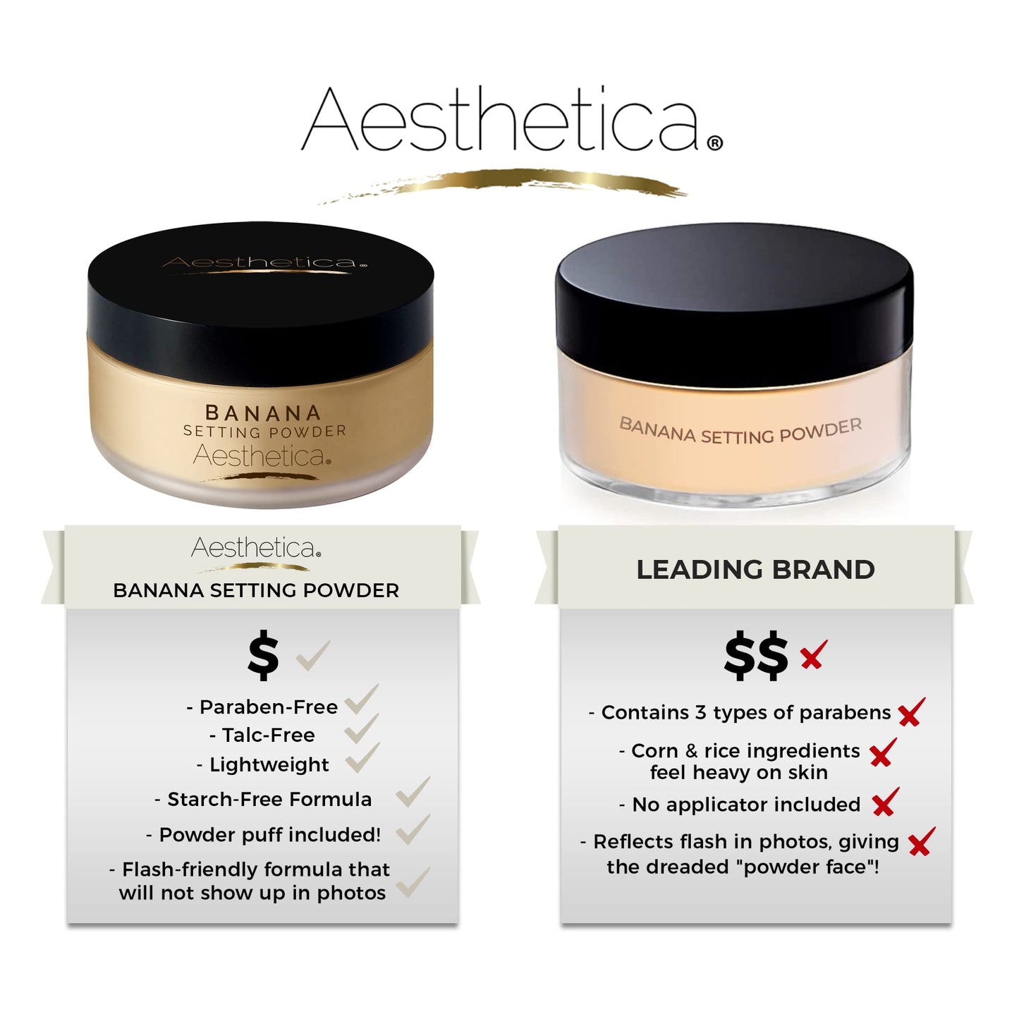 Aesthetica Setting Powder – Matte Finishing Makeup Loose Setting Powder – Flash Friendly Powder Foundation - Loose Face Powder Includes Velour Puff