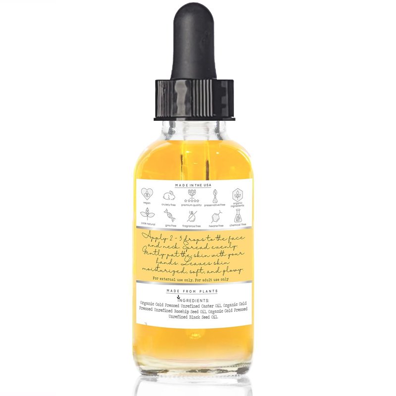 Organic Cold Pressed Black Seed & Rosehip Oil | Anti-Aging Facial Serum for Hydrated, Glowing Skin (1 FL OZ)