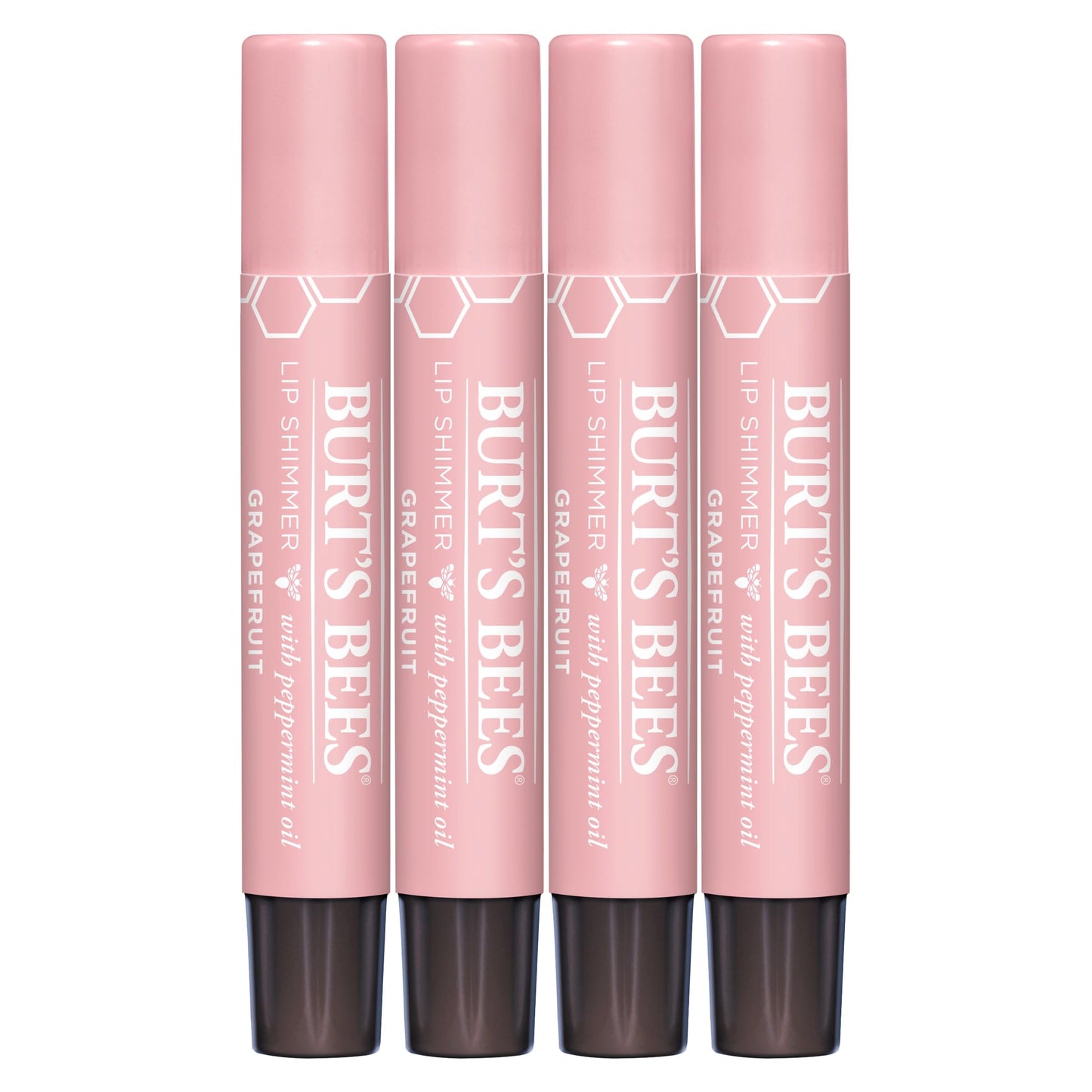 Burt's Bees Shimmer Lip Tint Set, Mothers Day Gifts, Tinted Lip Balm Stick, Moisturizing for All Day Hydration with Natural Origin Glowy Pigmented Finish & Buildable Color, Grapefruit (4-Pack)