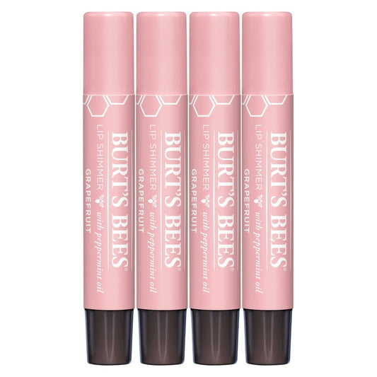 Burt's Bees Shimmer Lip Tint Set, Mothers Day Gifts, Tinted Lip Balm Stick, Moisturizing for All Day Hydration with Natural Origin Glowy Pigmented Finish & Buildable Color, Grapefruit (4-Pack)