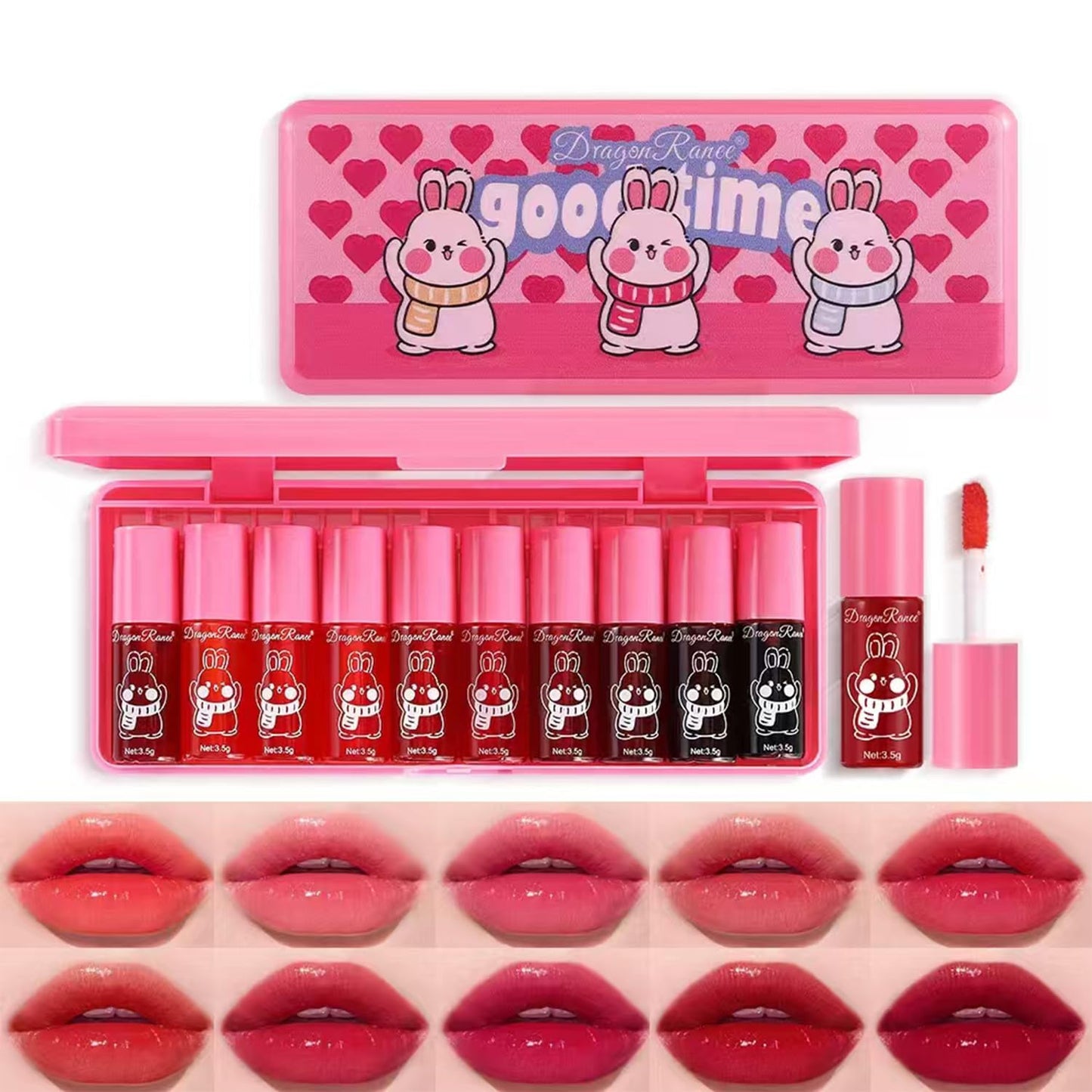 Eakroo 10 Colors Lip Tint Stain, Lip Stain Long Lasting Waterproof, Lip Gloss Set, Korean Lip Tint, Moisturizing Korean Lip Gloss for Women, Lipstick Long Lasting, Lip Gloss Bulk, Kawaii Mini Makeup