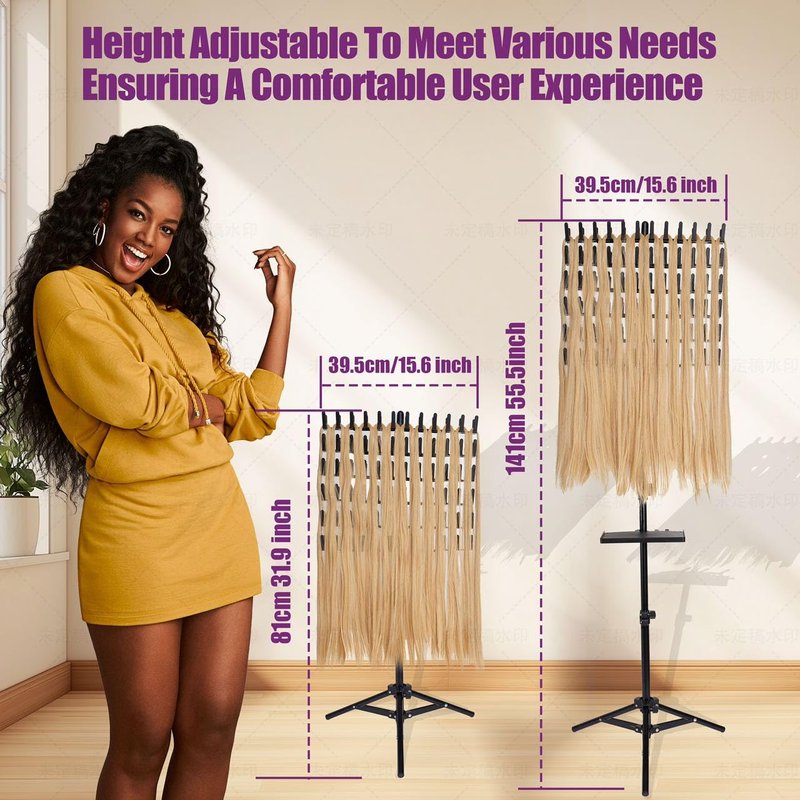 CF Braiding Hair Rack with Detachable Tray, Height Adjustable Braiding Rack 2-sided 144 Pegs Hair Extension Holder, Hair Stand with Storage Bag & Stylist Hair Braiding Accessories for Hair Salon