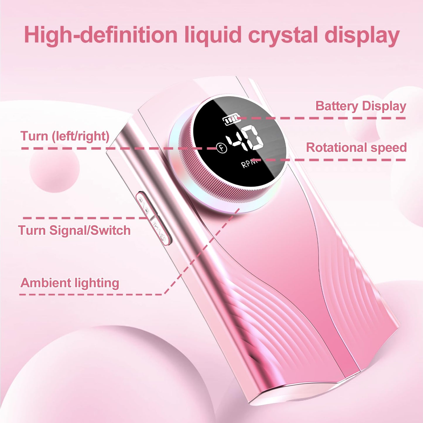 Electric Nail Drill Machine Professional, Cordless Rechargeable Nail Drill Kit Low Heat Quiet E-File for Acrylic Gel Polishing Removing with Bits Kit for Manicure Salon Home (Pink)