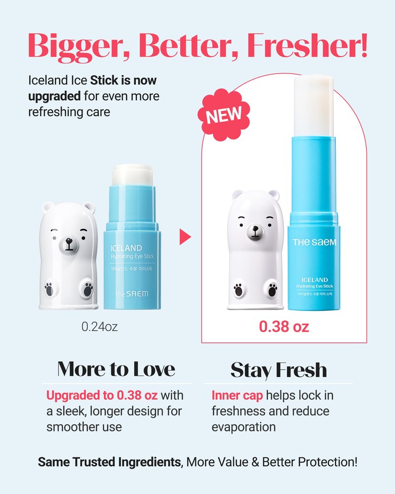 THESAEM Iceland Hydrating Eye Stick Bundle - 2 Pack (Hydrating + Collagen) 0.38 oz each - Cooling Balm for Dark Circles, Puffiness & Wrinkles - Under Eye Treatment with Niacinamide & Collagen