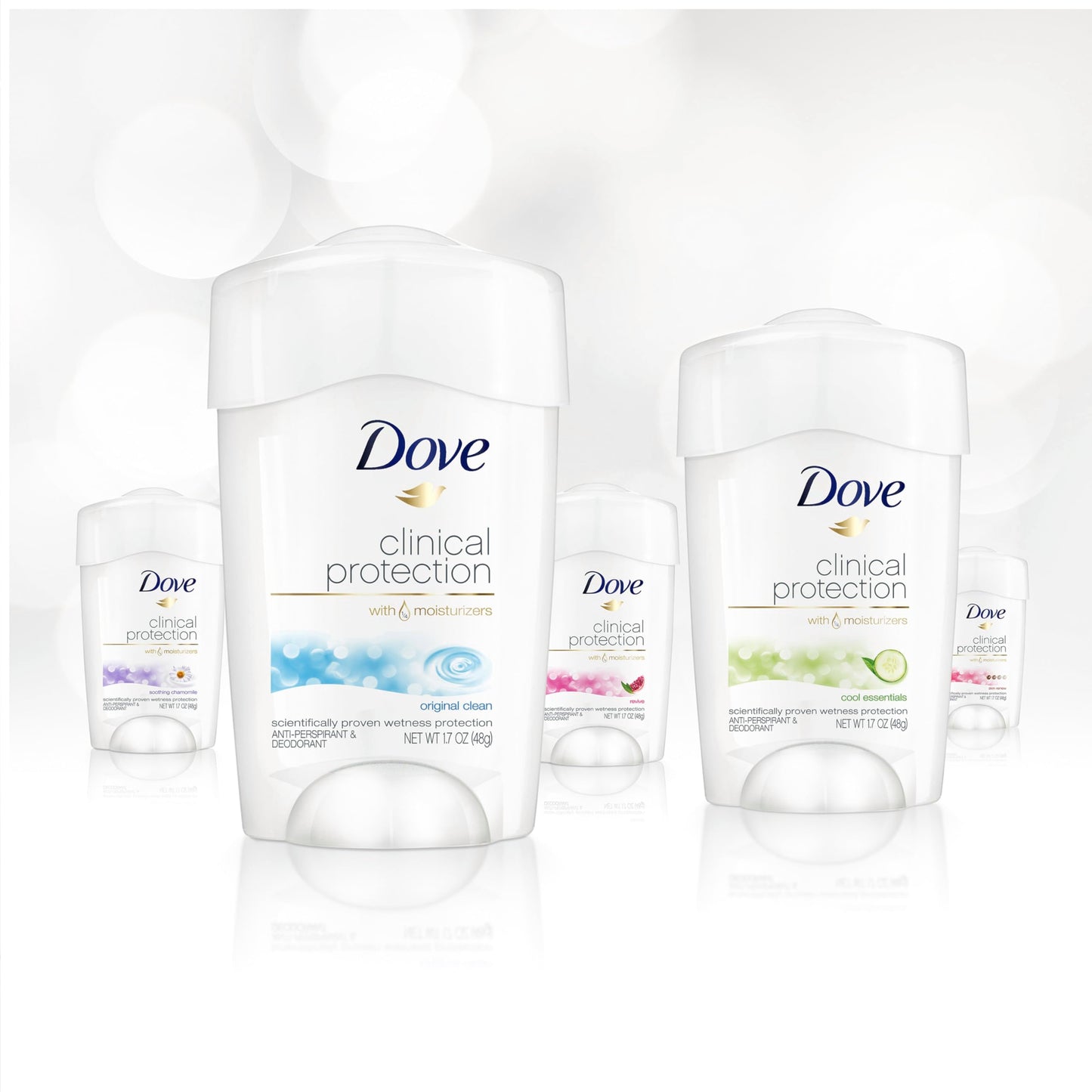 Dove Deodorant, Clinical Protection for Women, 3-Stick Variety Pack - Antiperspirant Deodorant with 48-Hours of Coverage, Moisturizing for Sensitive Skin, Scented, 1.7 OZ (3 Piece Set)