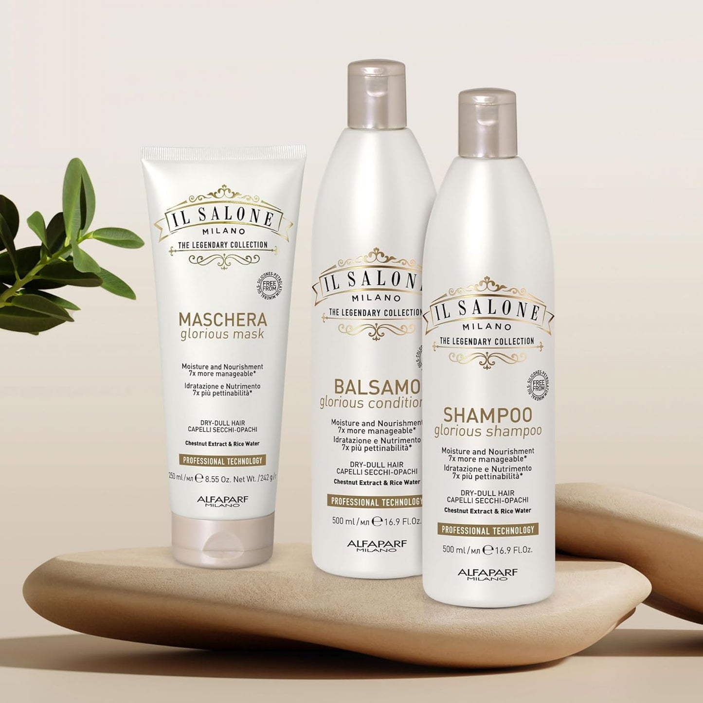 Il Salone Milano Professional Glorious Mask - Hydrating Hair Mask for Dry Hair - Increases Nourishment & Combability with Chestnut Extract & Rice Extract - Salon-Quality Hair Care (17.1 oz / 500 ml)