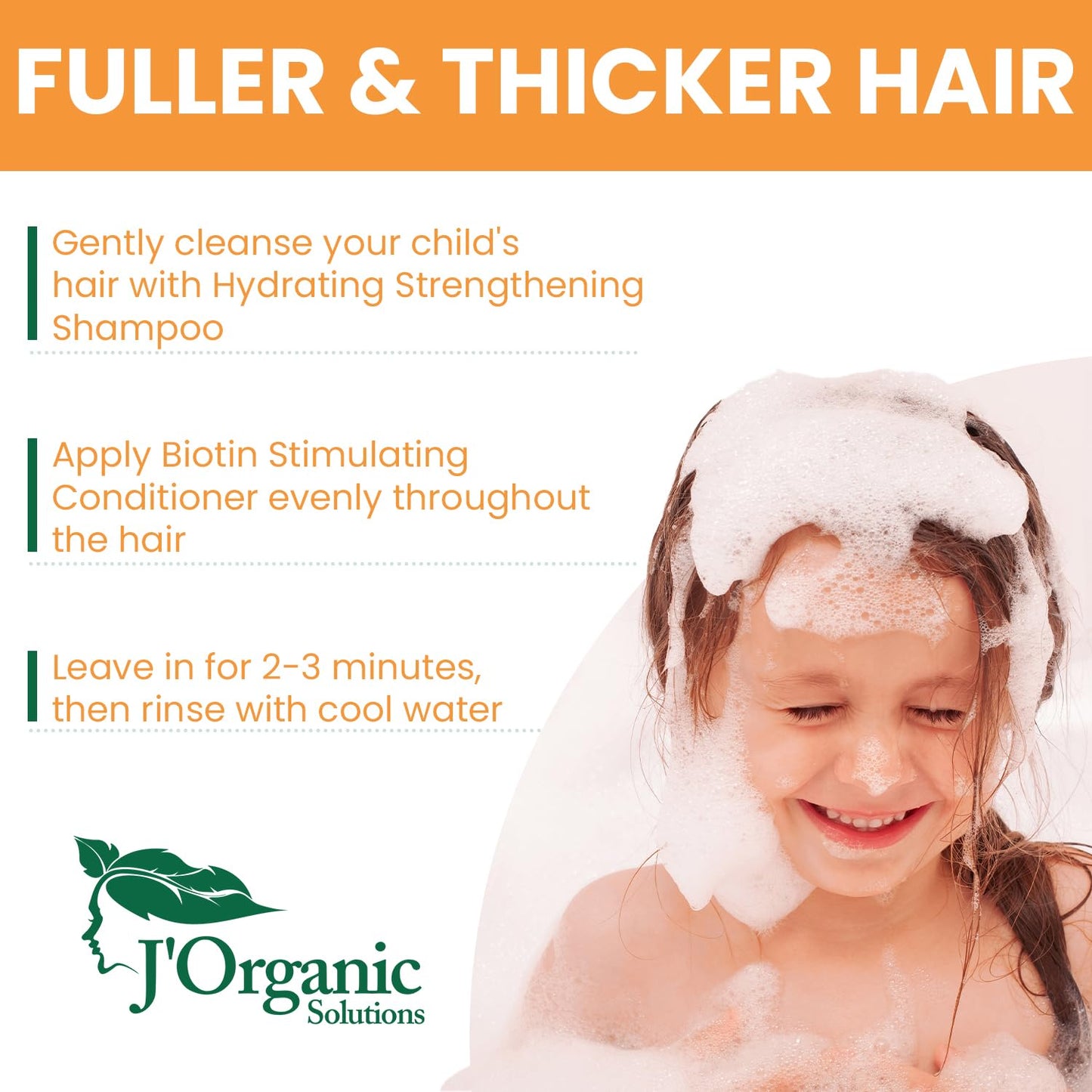 J' Organic Solutions Biotin Hydrating, Strengthening shampoo & Conditioner Set Phthalates-Free, No Sulfate, Paraben-free Baby And Toddler Shampoo and Conditioner (2x 8oz)