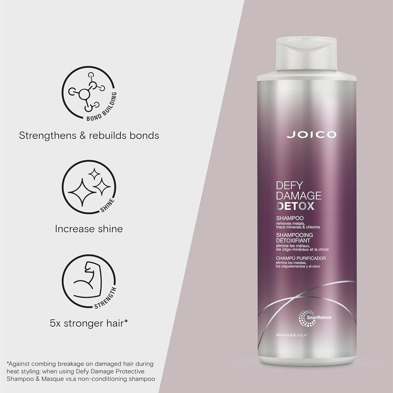 Joico Defy Damage Detox Shampoo - Remove Chlorine & Hard Water Buildup | Strengthens Hair Color | Vegan, Sulfate-Free