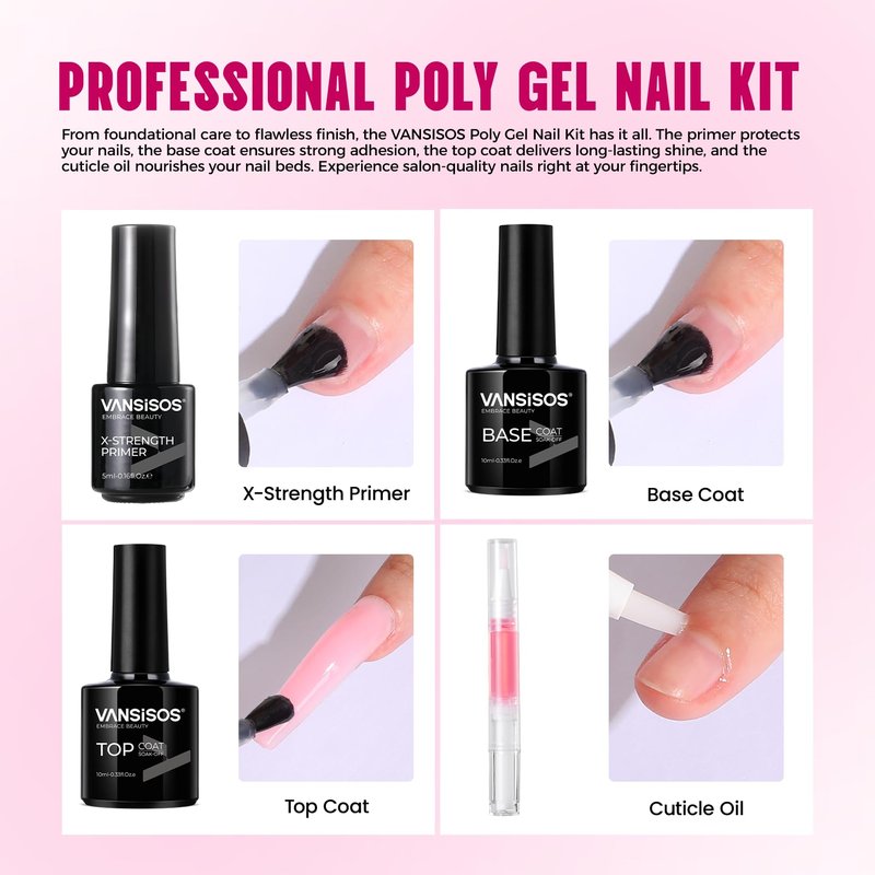 Poly Gel Nail Kit for Beginners: 14 Color Professional Gel Nail Extension Set with Slip Solution U V Lamp for DIY at Home Salon