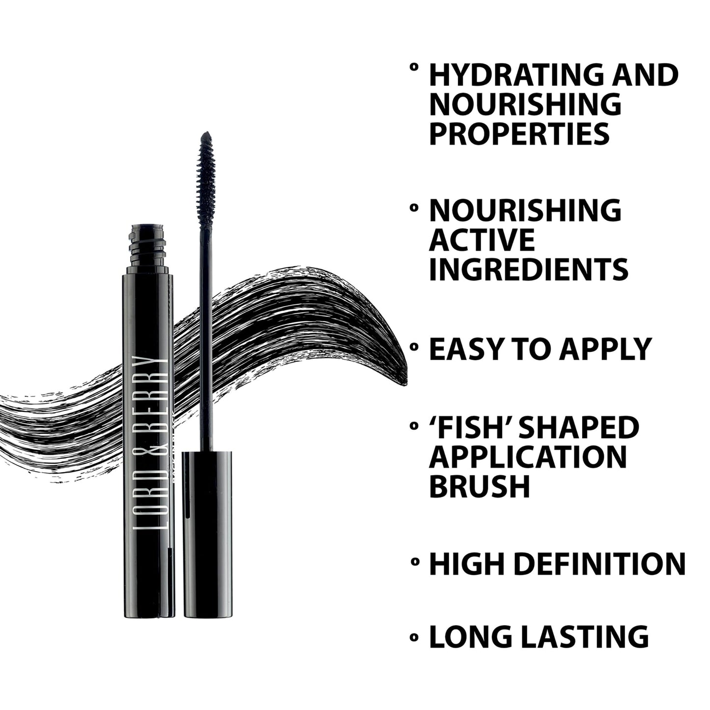 Lord & Berry Back in Black Liquid Lightweight Lash Mascara Black for Volume and Length, Long Lasting Moisture, Great For Short Lashes Eye Makeup, Cruelty Free, 0.27 fl oz, Deep Black