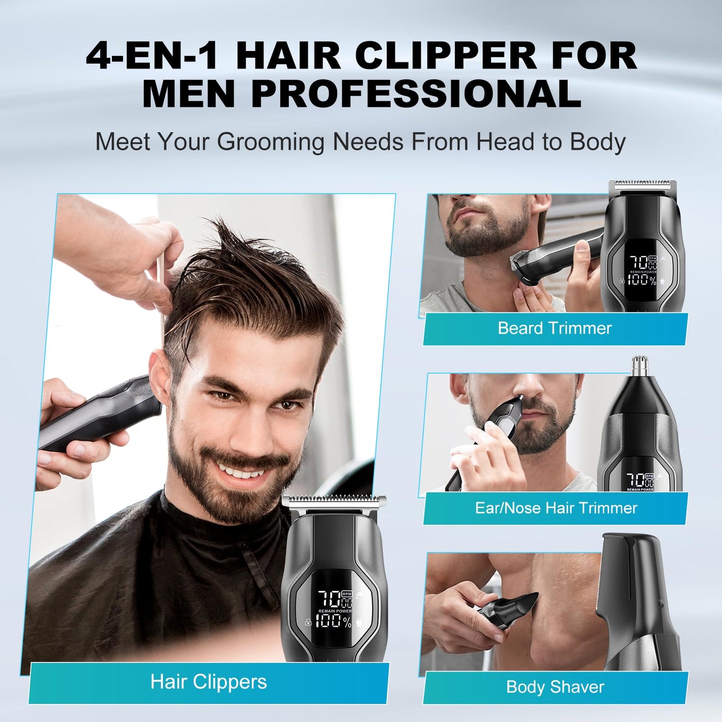 kensen Beard Trimmer for Men - 14 in 1 Professional Mens Grooming Kits, Dual Speed Electric Shaver and Hair Clipper for Beard Head Body Face Nose Ear Mustache Trimmer IPX7 Level LED Display 210 Min