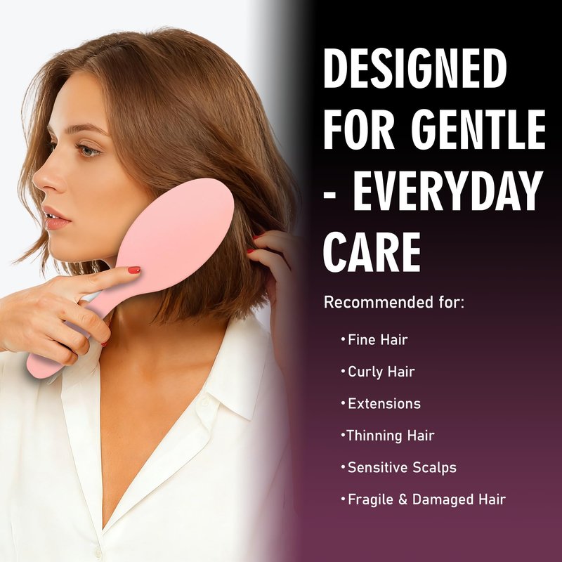 EAGLE FORTRESS Boar Bristle Hair Brush for Women, Men & Kids, Detangling Hair Brushes for Thick, Thinning, Dry or Wet Hair with Nylon Pins, Smooth & Shine Hair Brush for Extensions – Pink