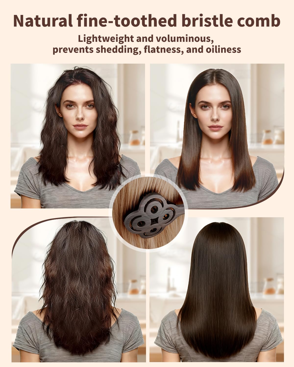 Detangling Brush, Boar Bristle Hair Brush for Thick Curly Thin Long Short Wet or Dry Hair Flexible Bristles Effectively Prevent Tangles, Natural Crystal Inlay Hair Brush for Men Women Kids