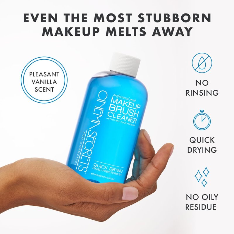 Cinema Secrets Original Blue Vanilla Makeup Brush Cleaner Solution - Professional Cleanser for Makeup Brushes - Quick-Drying, Rinse-Free Formula - Removes Stubborn Waterproof Make Up (2 fl oz)
