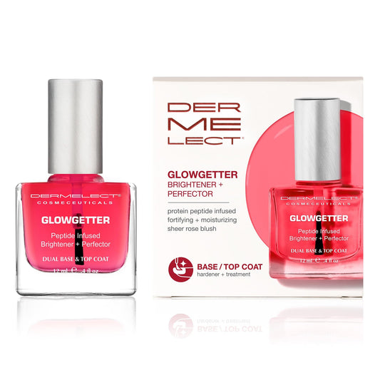 Dermelect Glowgetter Brightener + Perfector Nail Strengthener, French Mani Tint & Glossy Top Coat | Repairs Yellowing, Peeling, Ridged & Damaged Nails - 0.4 fl oz