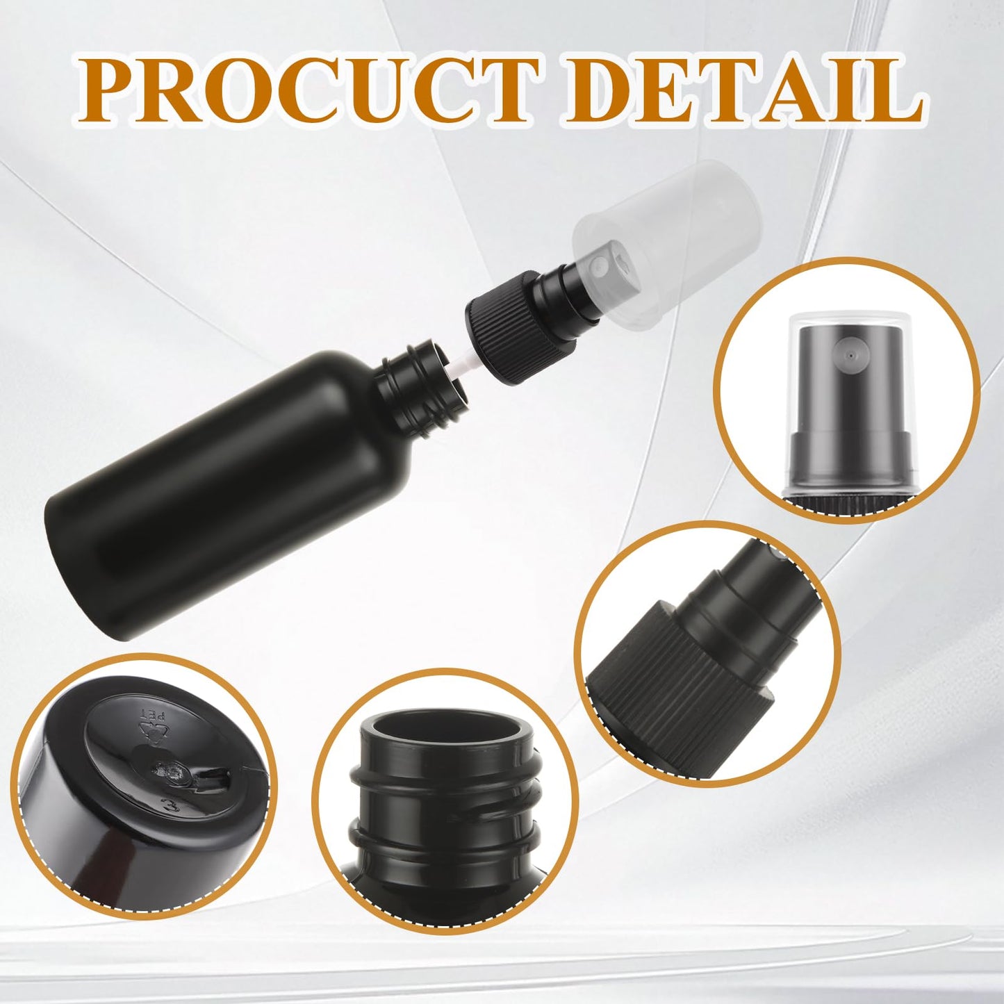 ABuff 60 Pack 2oz Plastic Spray Bottles Small Empty Fine Mist Spray Bottle Black Bottles for Essential Oils, Bath, Beauty, Hair & Cleaning, Small SprayBottles for Travel, With 5 Funnels
