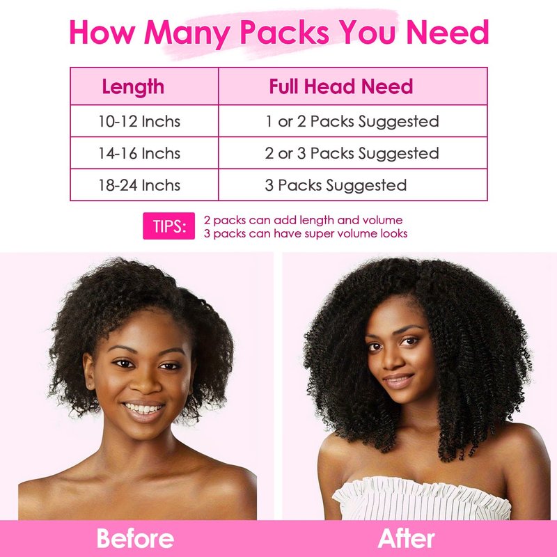 Afro Kinky Curly Clip Ins Human Hair Extensions for Black Women 8Pcs 20 Clips 100% Remy Virgin Hair 120g 3C 4A Natural Black Double Weft Thick Ends 10 Inch