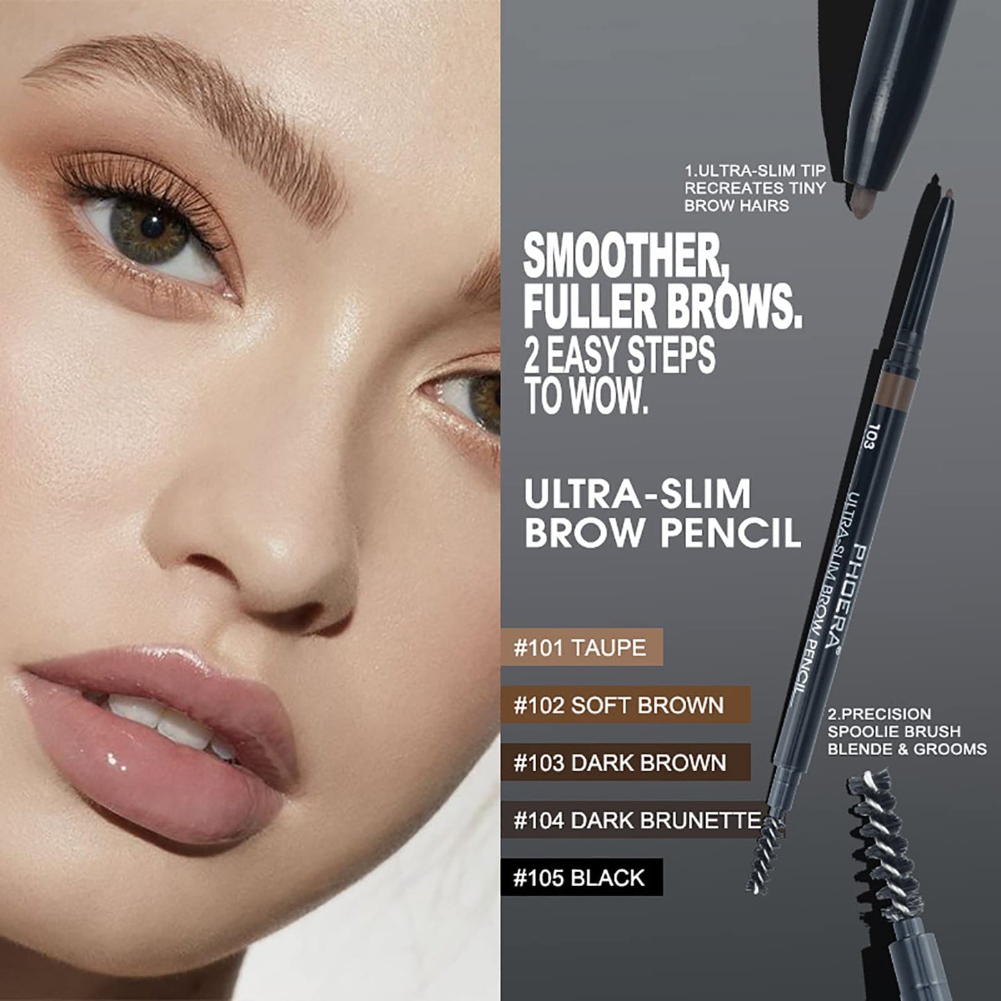 Anglicolor Phoera eyebrow pencil,Ultrafine Tip,Eyebrow Pencil Waterproof and long-lasting,eyebrow pen dual-sided,shapes, defines,With eyebrow brush (2PC103)