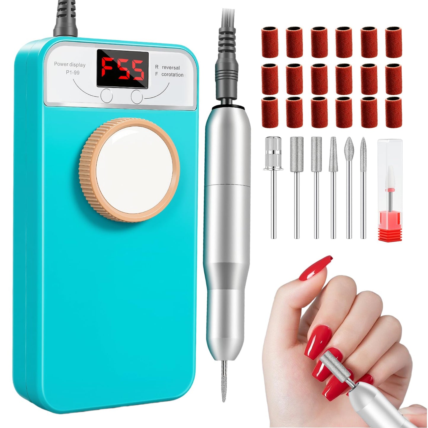 Professional Nail Drill Electric File, GEEZO 55000RPM Portable Cordless Nail Drill Machine with Bits, Rechargeable E File for Acrylic & Gel Nails, Manicure & Pedicure Tech Tool for Home Salon (White)