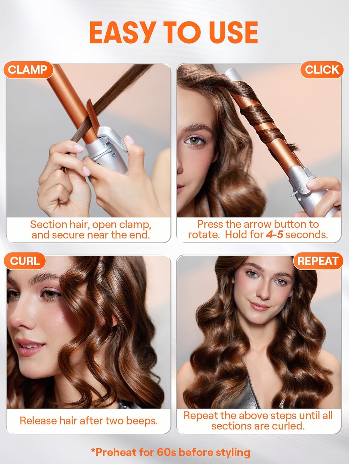 Automatic Curling Wand - 1 Inch Rotating Curling Iron for Long Hair | Self-Spinning Barrel up to 430°F
