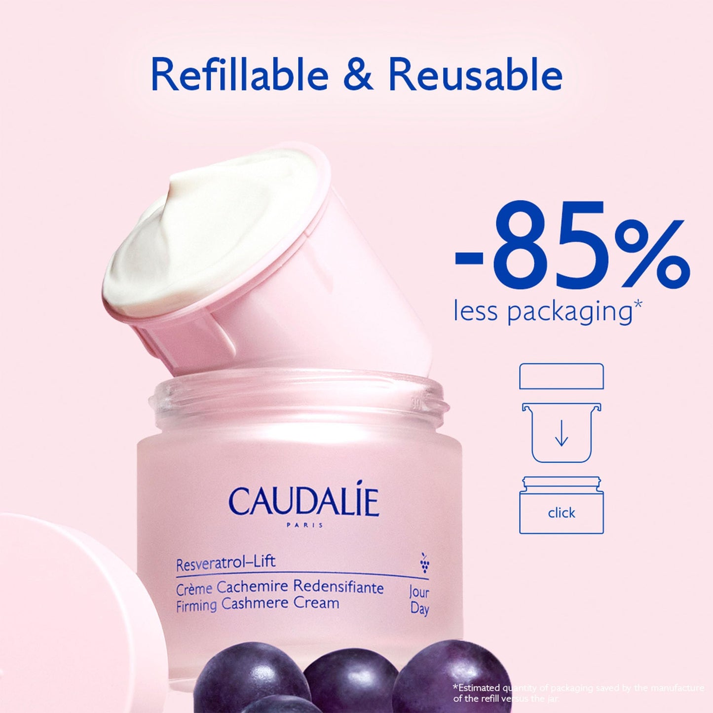Caudalie Resveratrol-Lift Retinol Alternative Firming Cashmere Cream, Anti-Aging Moisturizer with Resveratrol, Hyaluronic Acid & Vegan Collagen, Refillable Jar - 50 mL