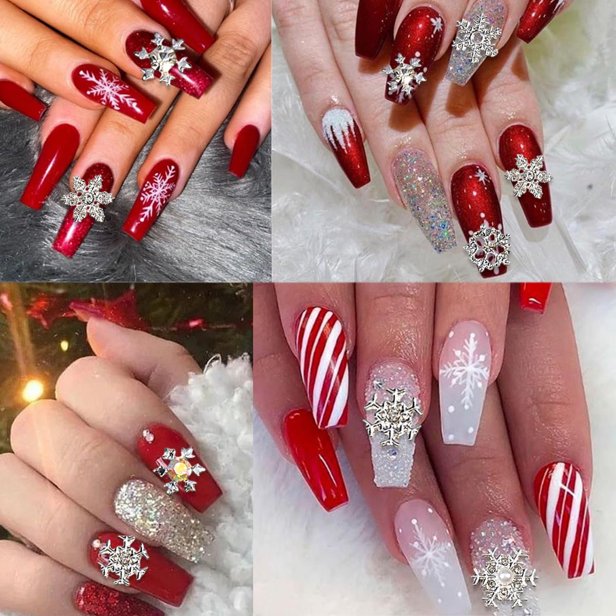 Christmas Nail Charms - 20Pcs Silver Snowflake Rhinestones | 3D Luxury Bling Gems for Winter Nail Art
