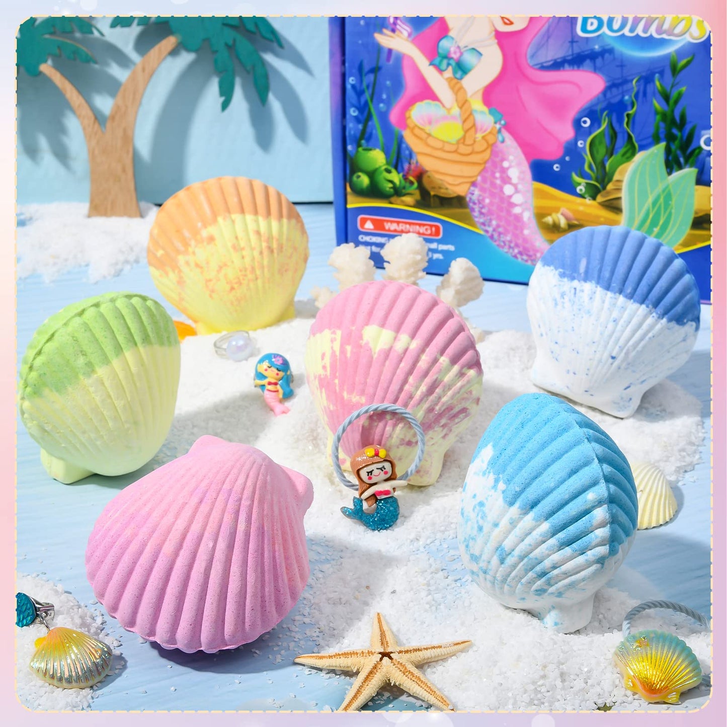 Tacobear Shell Bath Bombs for Kids Girls with Surprise Inside, 9Pcs Big Organic Natural Bubble Bath, Jewelry Set, Crown, Magic Wand, Sticker, Easter Basket Stuffers Mermaid Christmas Birthday Gift Toy