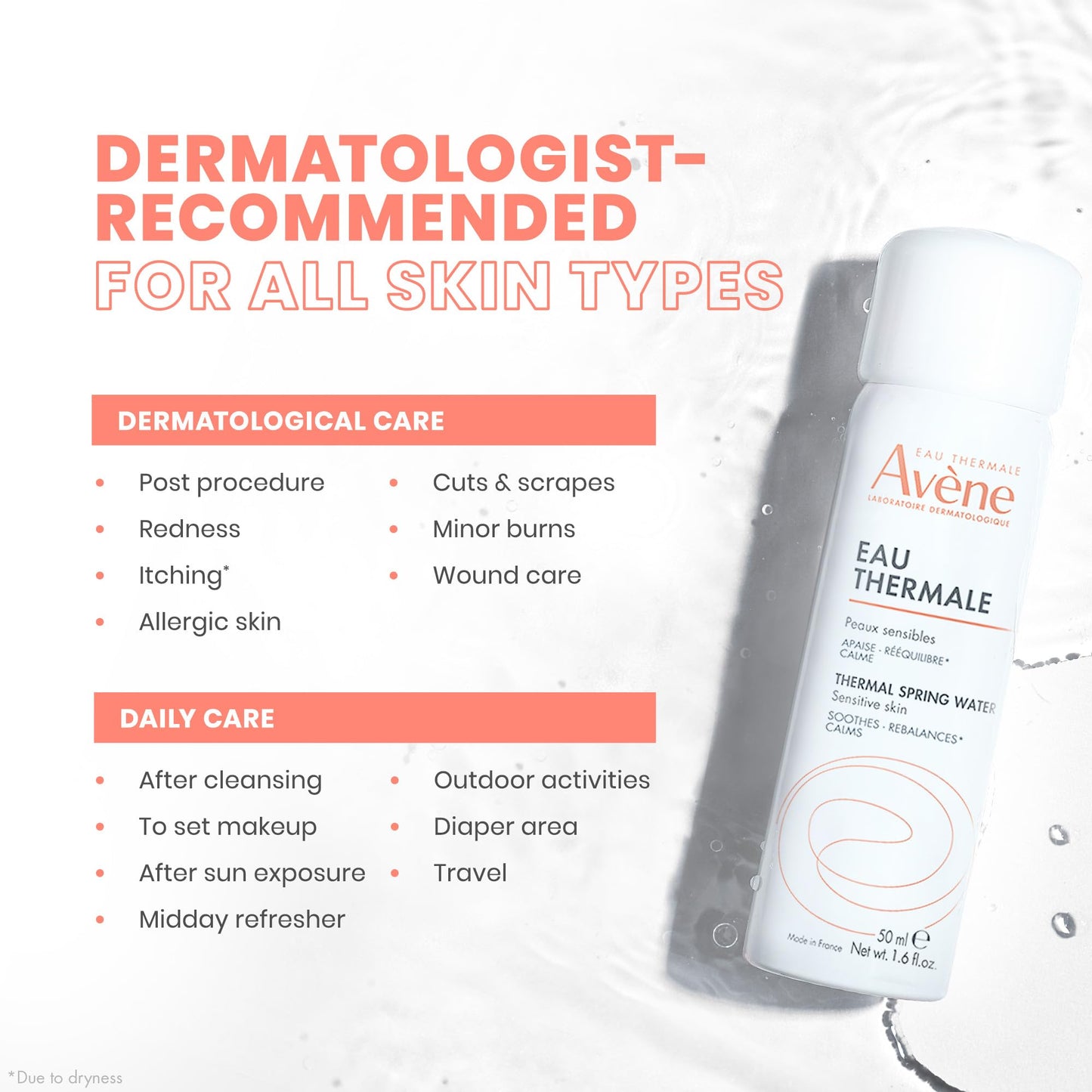 Avène Thermal Spring Water, Soothing Calming Facial Mist Spray for Sensitive Skin, Soothes, Softens + Calms Skin, Formulated with Mineral & Biological Properties