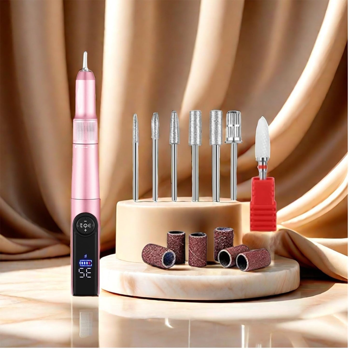 Cordless Electric Nail Drill 35000 RPM, 2 in 1 Professional Nail File Kit for Acrylic/Gel/Dip Powder Nails Removal, Rechargeable & Lightweight, for Manicure Pedicure at Home or Salon (Rose Gold)