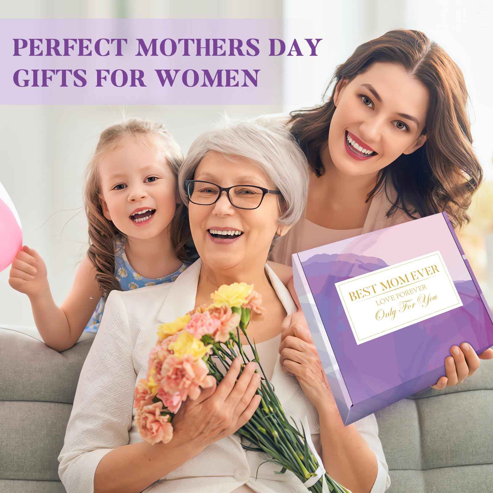 Christmas Gifts for Mom, Thanksgiving Birthday Mothers Day Basket for Mom from Daughter Son, Relaxing Spa Gifts Set with Luxury Flannel Purple Blanket, Great Birthday Mother's Day Ideas for Women