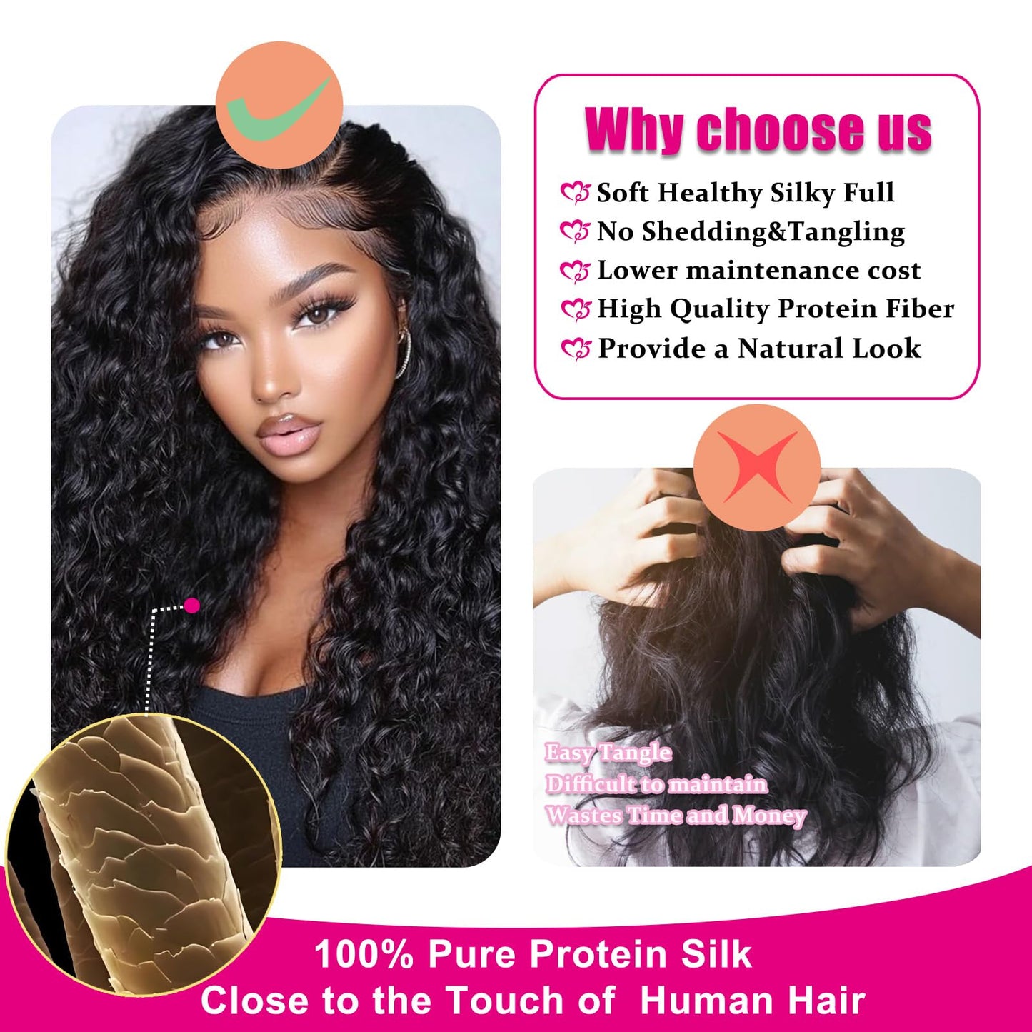 UENOKIPS Water Wave Hair Bundles 100% Pure Protein Silk Curly Bundles 14 16 18 Inch 6 Bundles 270g Synthetic Soft Natural Look Human Hair Feel Wet and Wavy Hair Extensions Natural Black